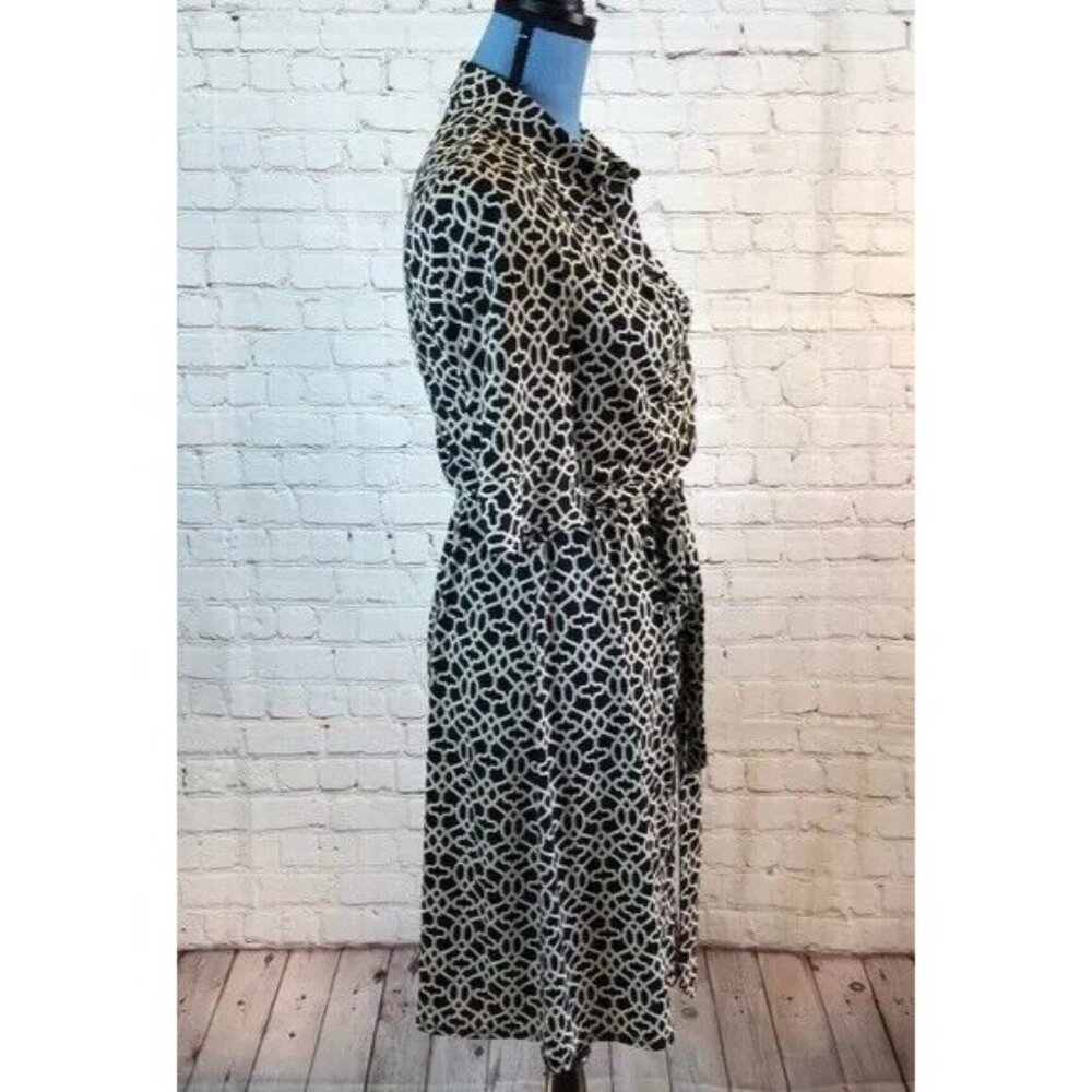 Laundry Shelli Segal Dress Black Tan Shirt Ruched Bust & Belt 3/4 Sleeve Size 8 - Picture 3 of 6